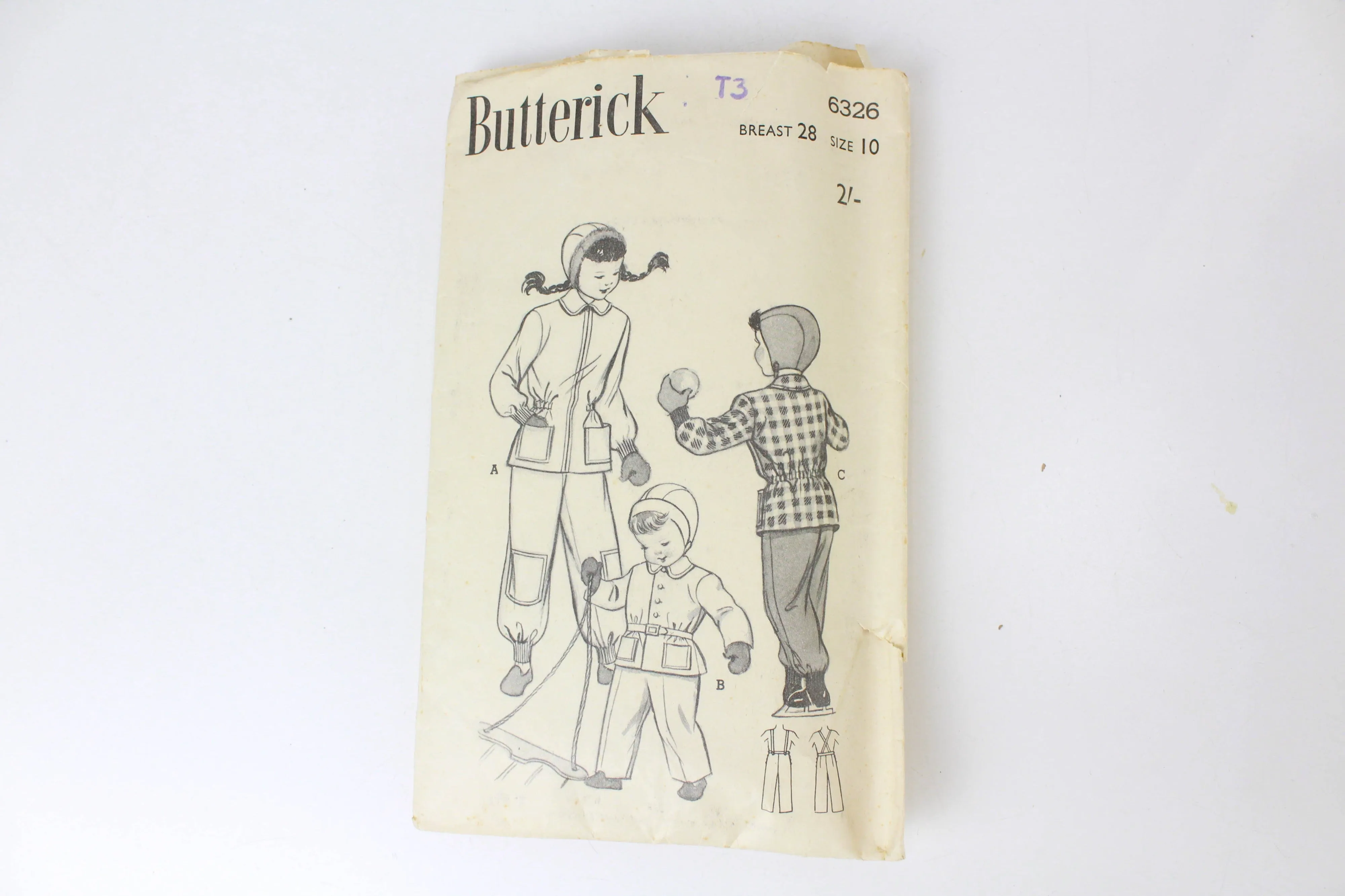 1940s Children's Snowsuit and Helmet Sewing Pattern Butterick 6326, Complete, Size 10