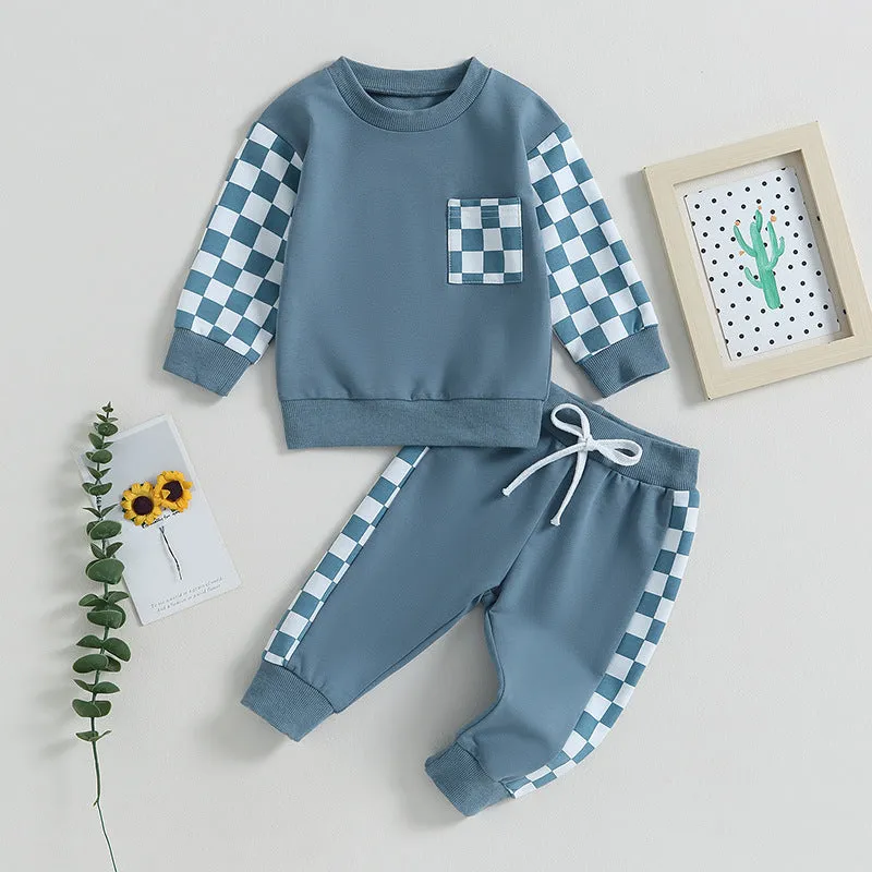 2 Pieces Set Baby Kid Boys Checked Tops And Pants Wholesale 231130119