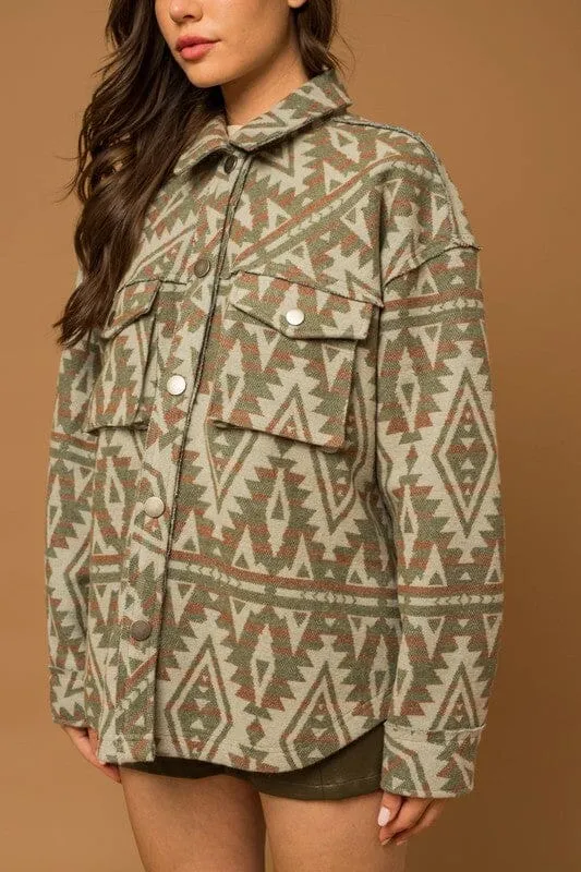 3D Pocket Aztec Print Shacket