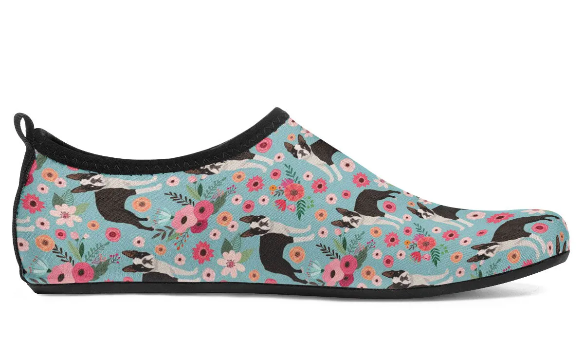 Boston Terrier Flower Aqua Barefoot Shoes