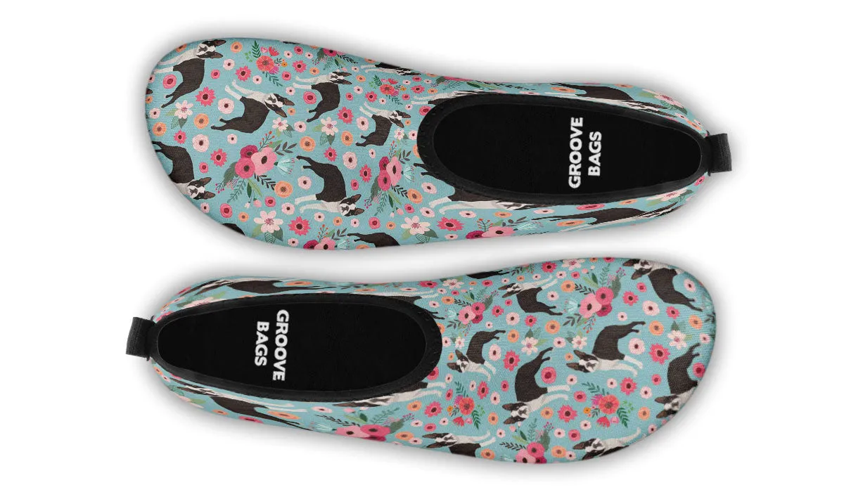 Boston Terrier Flower Aqua Barefoot Shoes