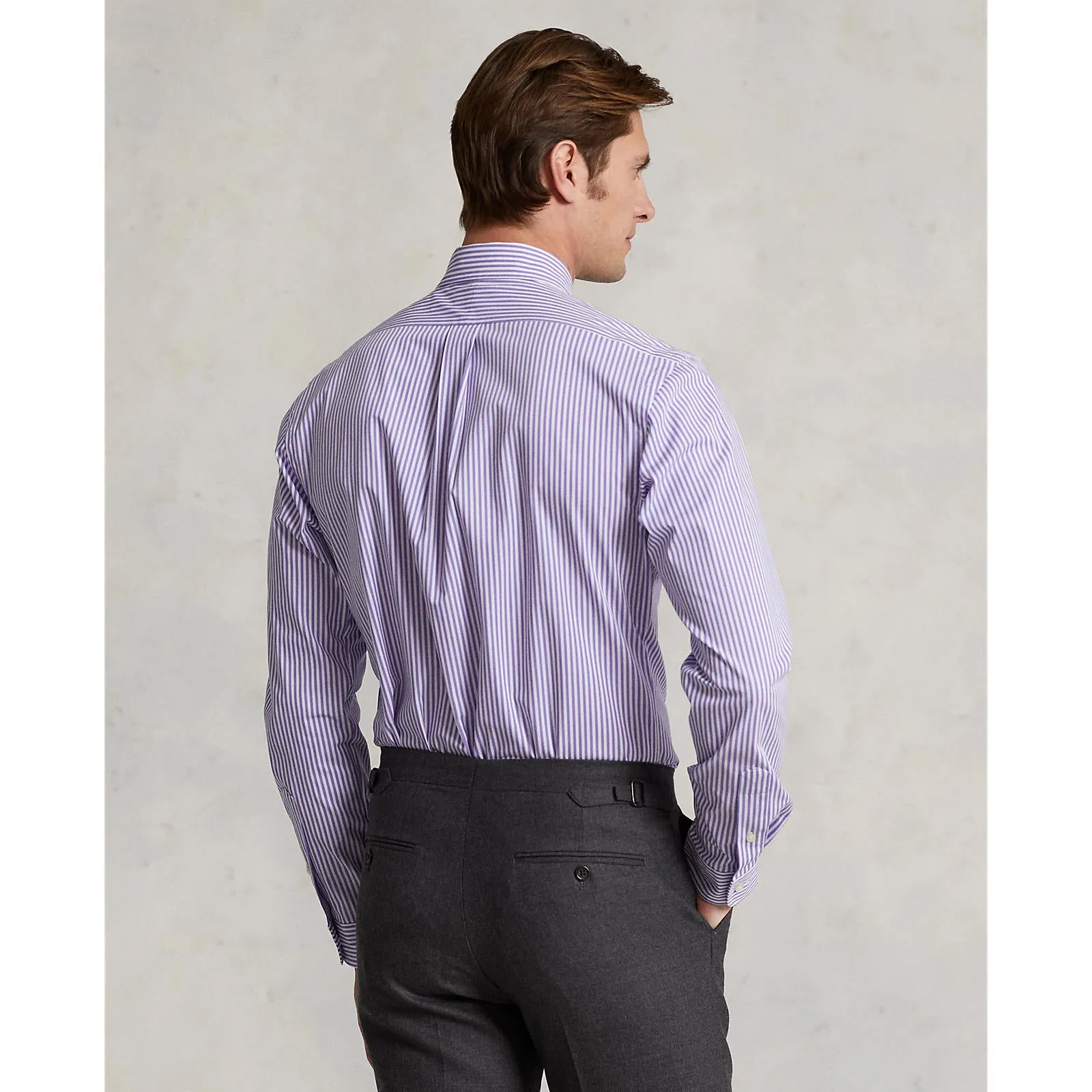 Custom Fit Striped Stretch Poplin Shirt - Stripe - Lavender & White