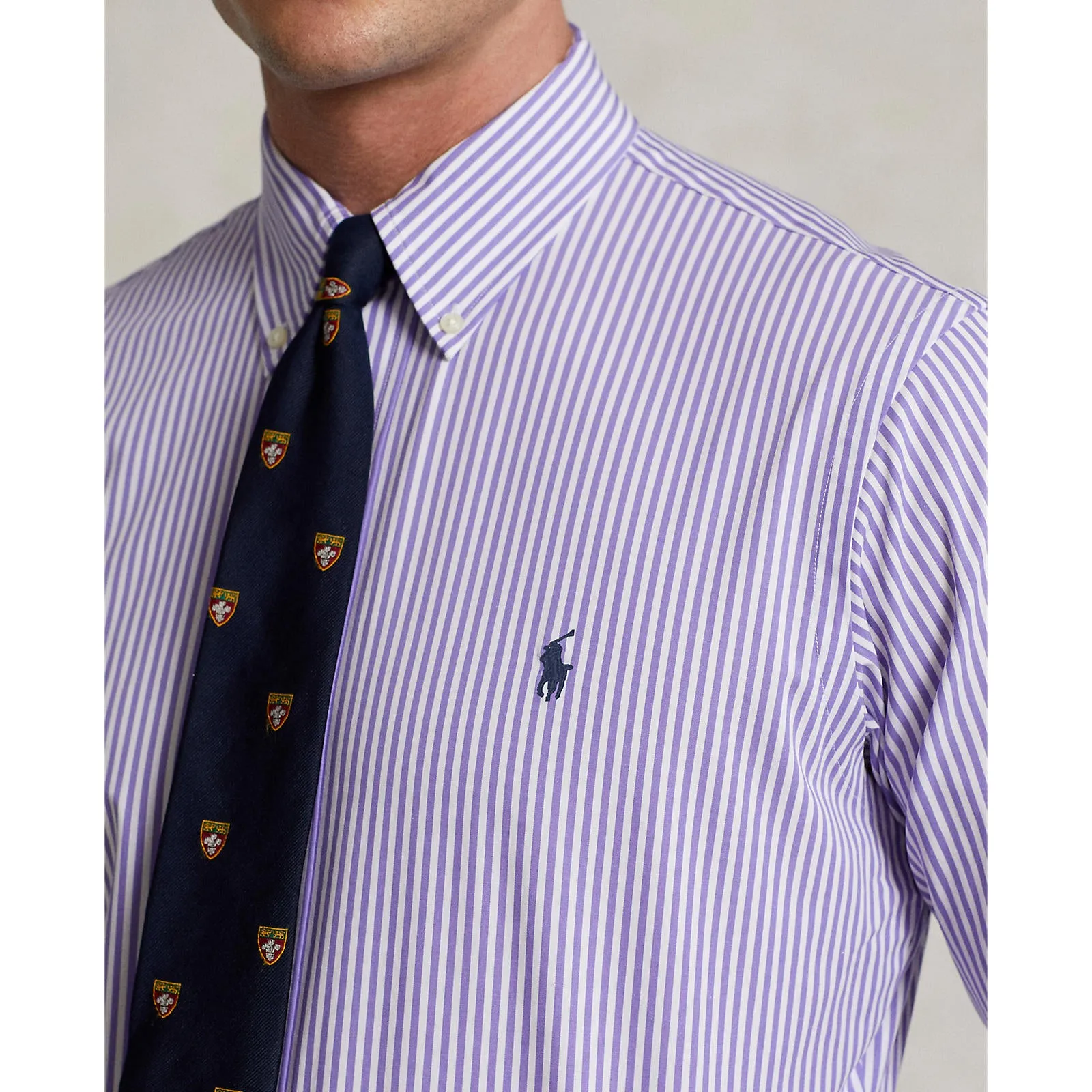 Custom Fit Striped Stretch Poplin Shirt - Stripe - Lavender & White