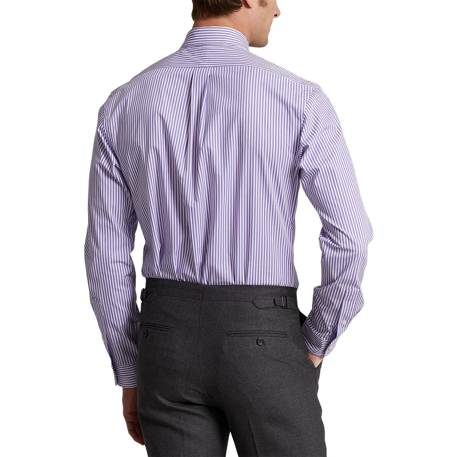 Custom Fit Striped Stretch Poplin Shirt - Stripe - Lavender & White