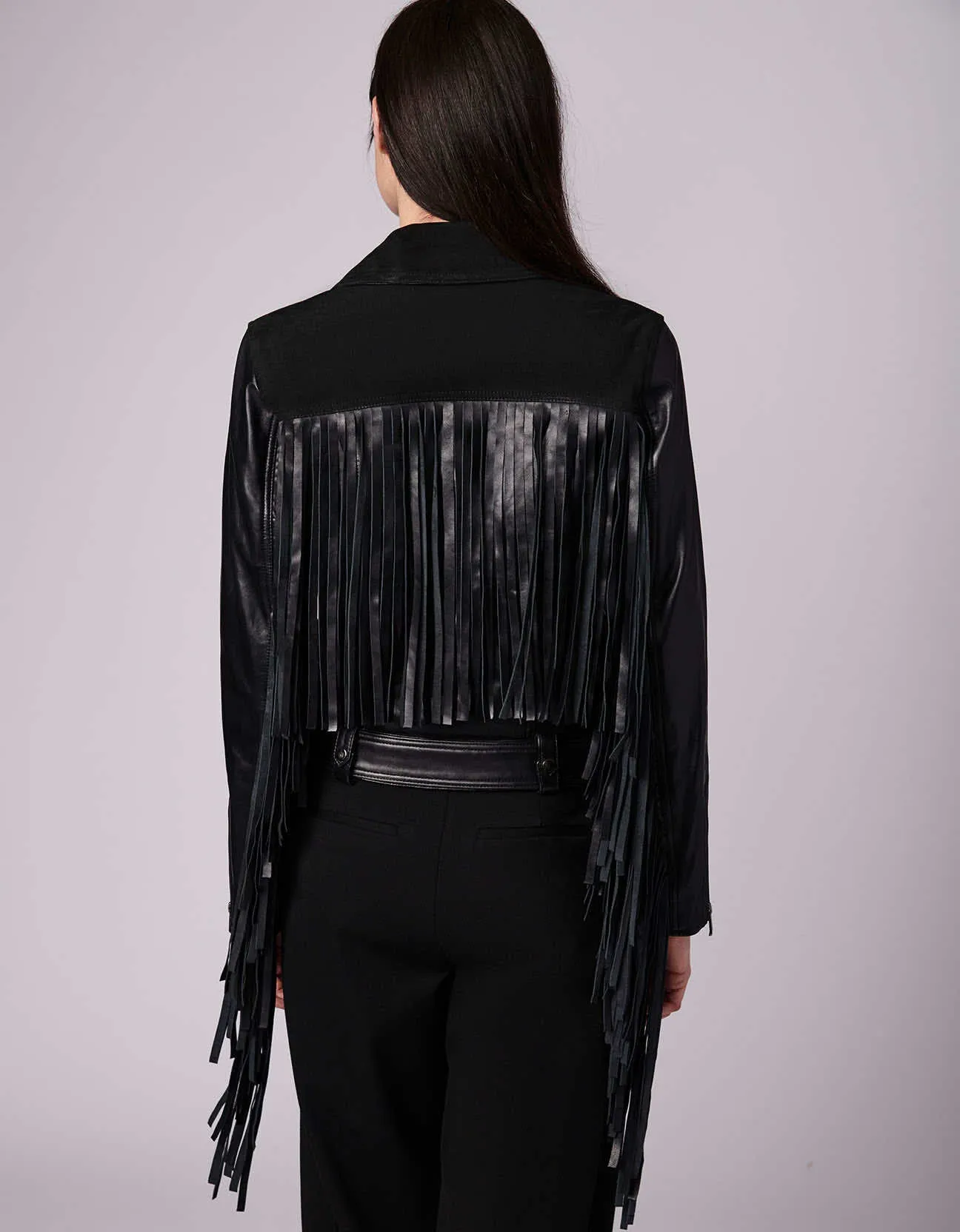 Extended Fringe Leather Moto Jacket