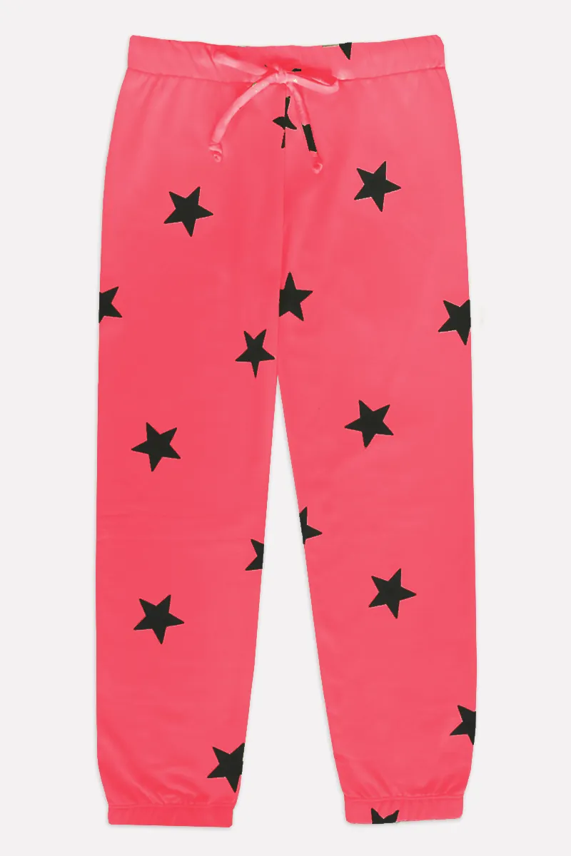 French Terry Cozy Sweatpant - Neon Watermelon Black Stars