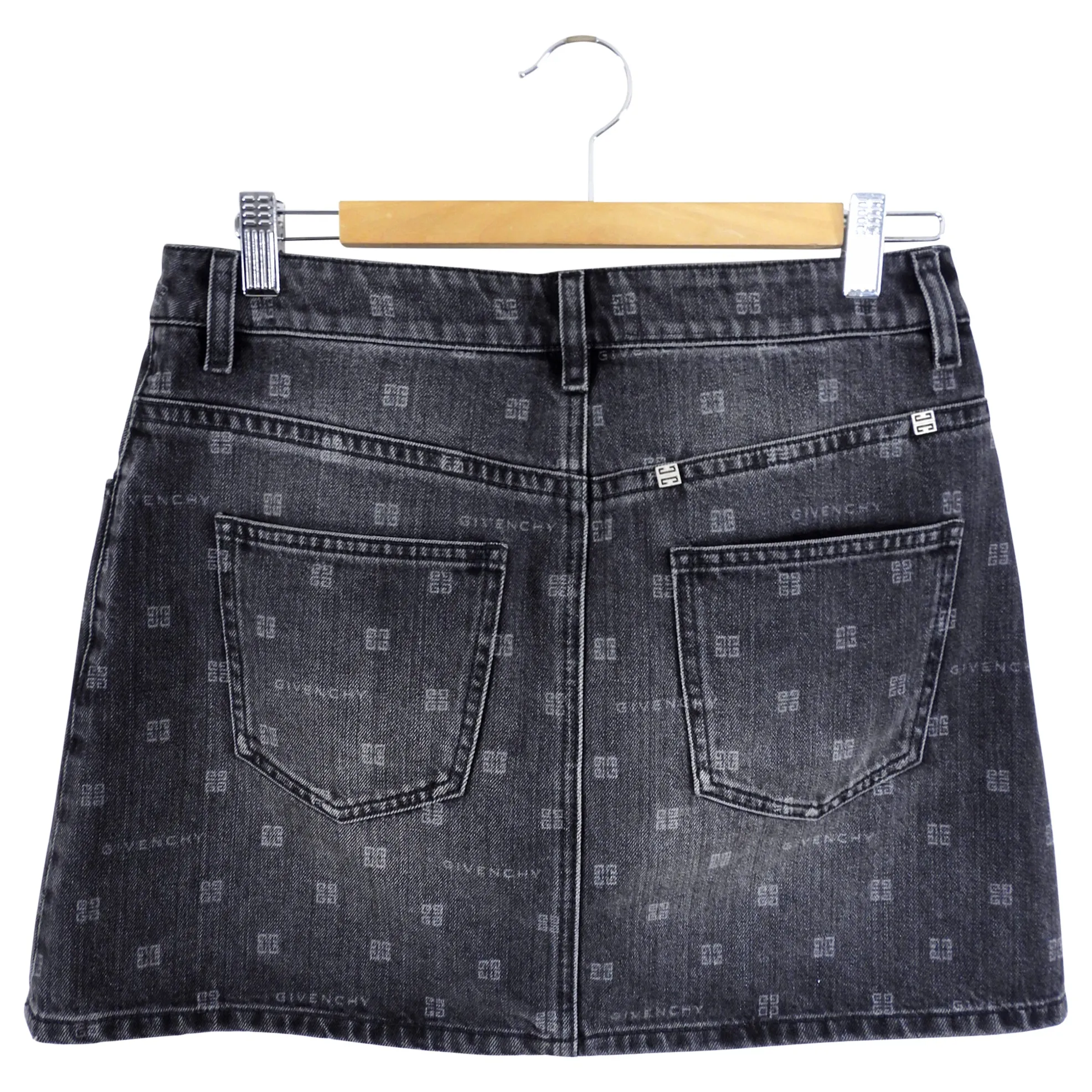 Givenchy Grey Denim Logo Mini Skirt - FR38 / USA 6 / M