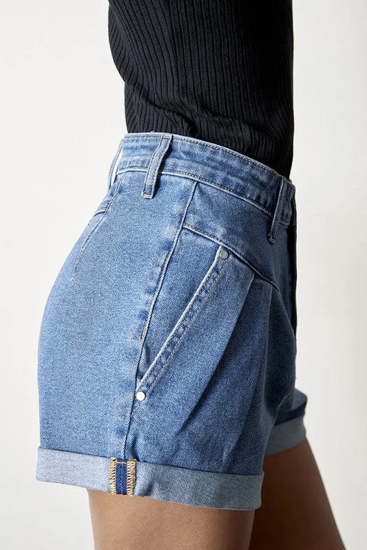 High Rise Roll Up Denim Shorts