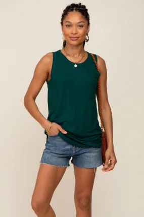 Hunter Green Sleeveless Ribbed Pocked Top