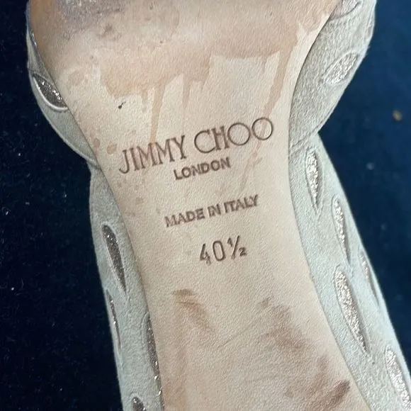 Jimmy ChooTan Suede With Gold Detail Pumps With Box