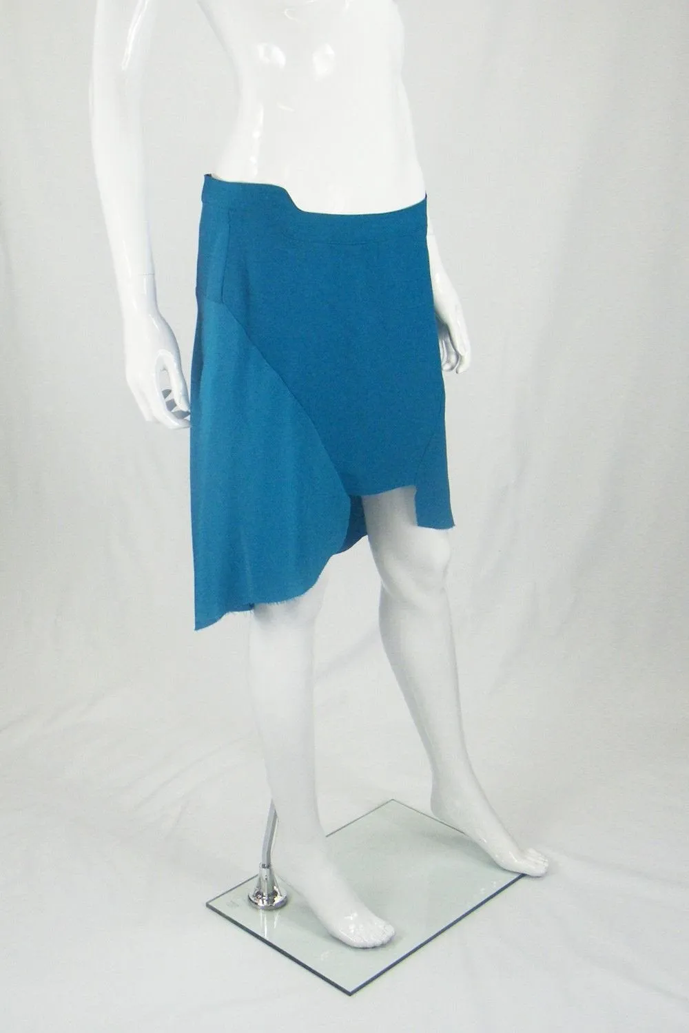 JUST CAVALLI Blue Silk Blend Raw Hem Knee Length Asymmetric Skirt (UK 10)