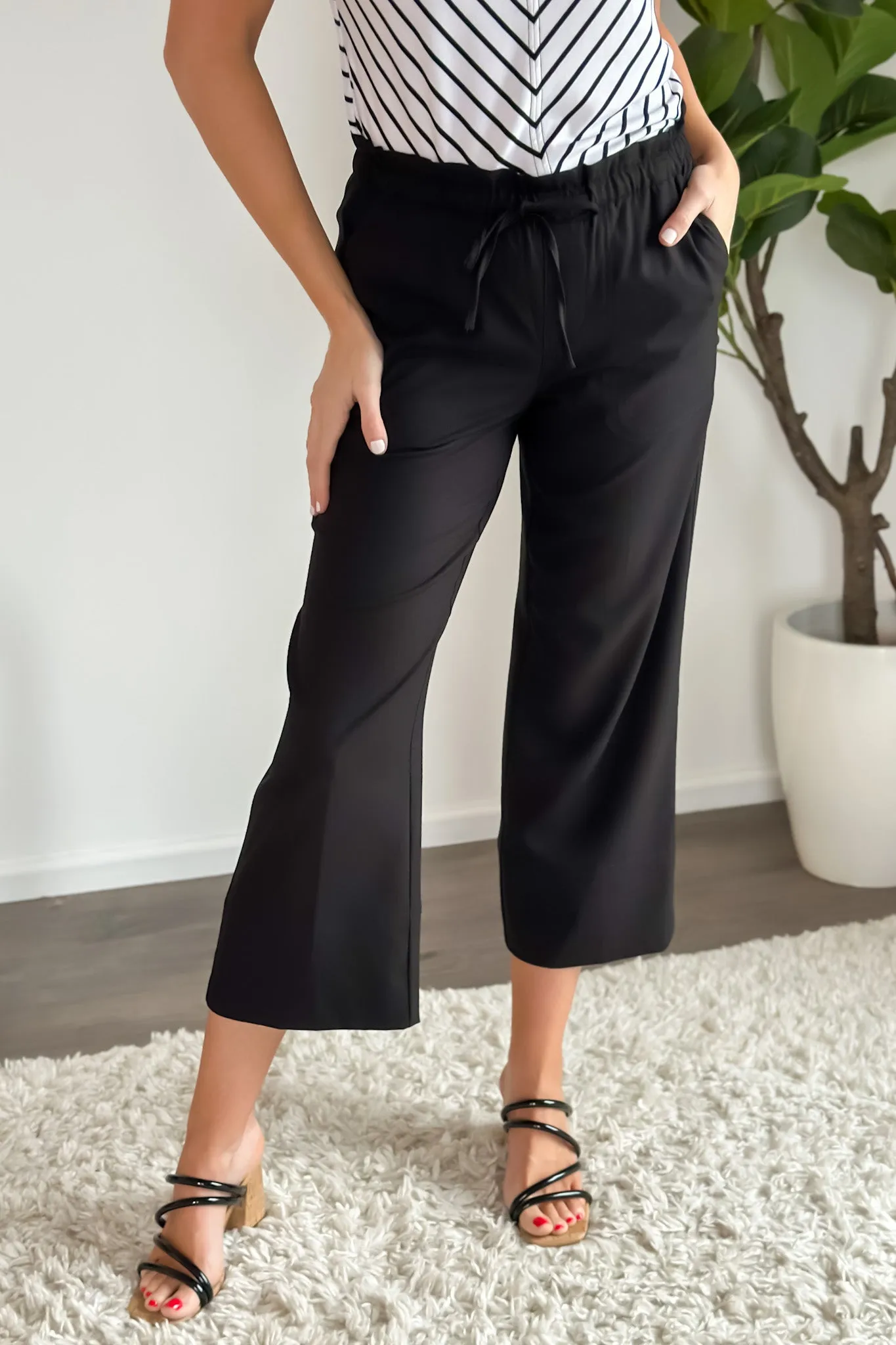 Liverpool Demi Pull On Wide Leg Crop Pant : Black