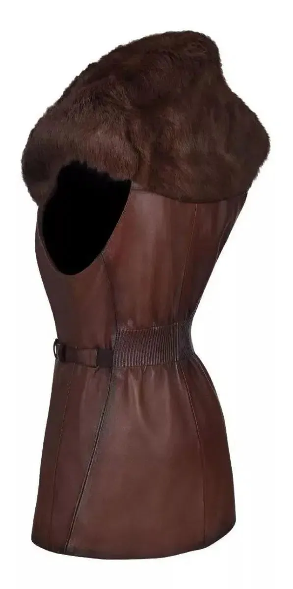 M270COC - Cuadra brown western fashion rabbit leather jacket for women