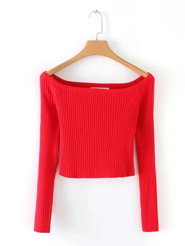 Off-the-Shoulder Sweater Short-Lengths Sling Top