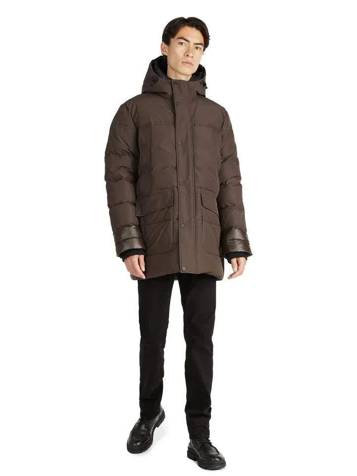 Pajar Mens Alcott Quilted Mixed-Media Parka with Det Inner Hood - DARK OAK