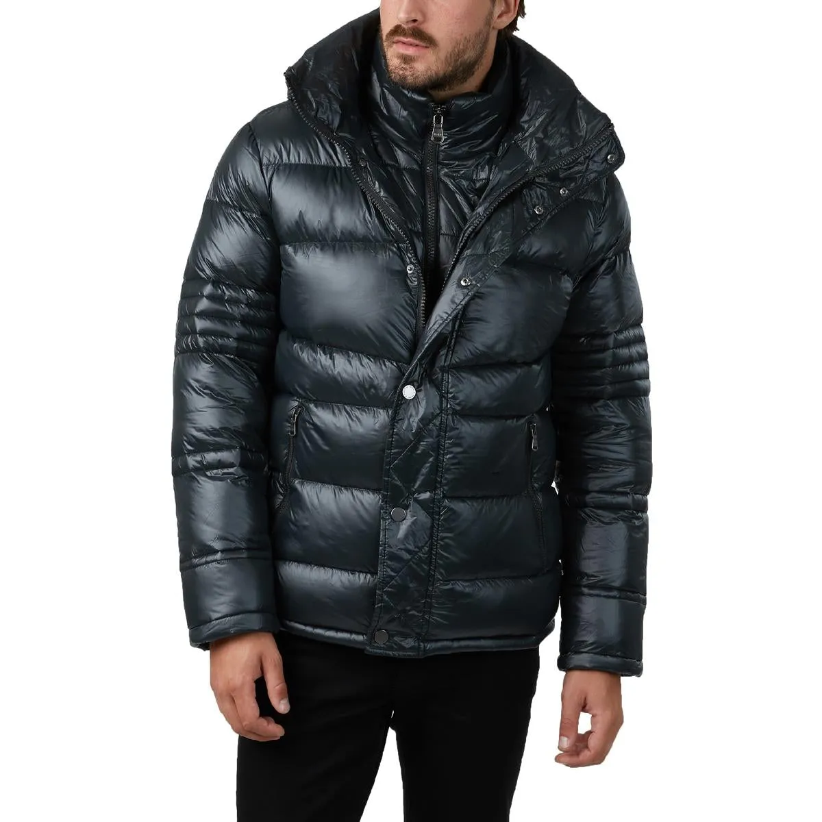 Pajar Mens Dorchester Puffer Jacket with Det Hood and Bib - BLACK