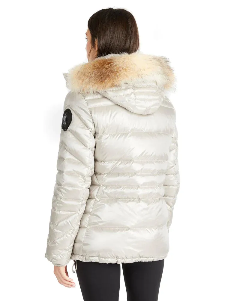 Pajar Womens Viktoria Quilted Puffer with Det Hood Fur Trim - CHAMPAGNE