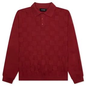 Palmer Checked L/S Sweater Polo - Sunday Red