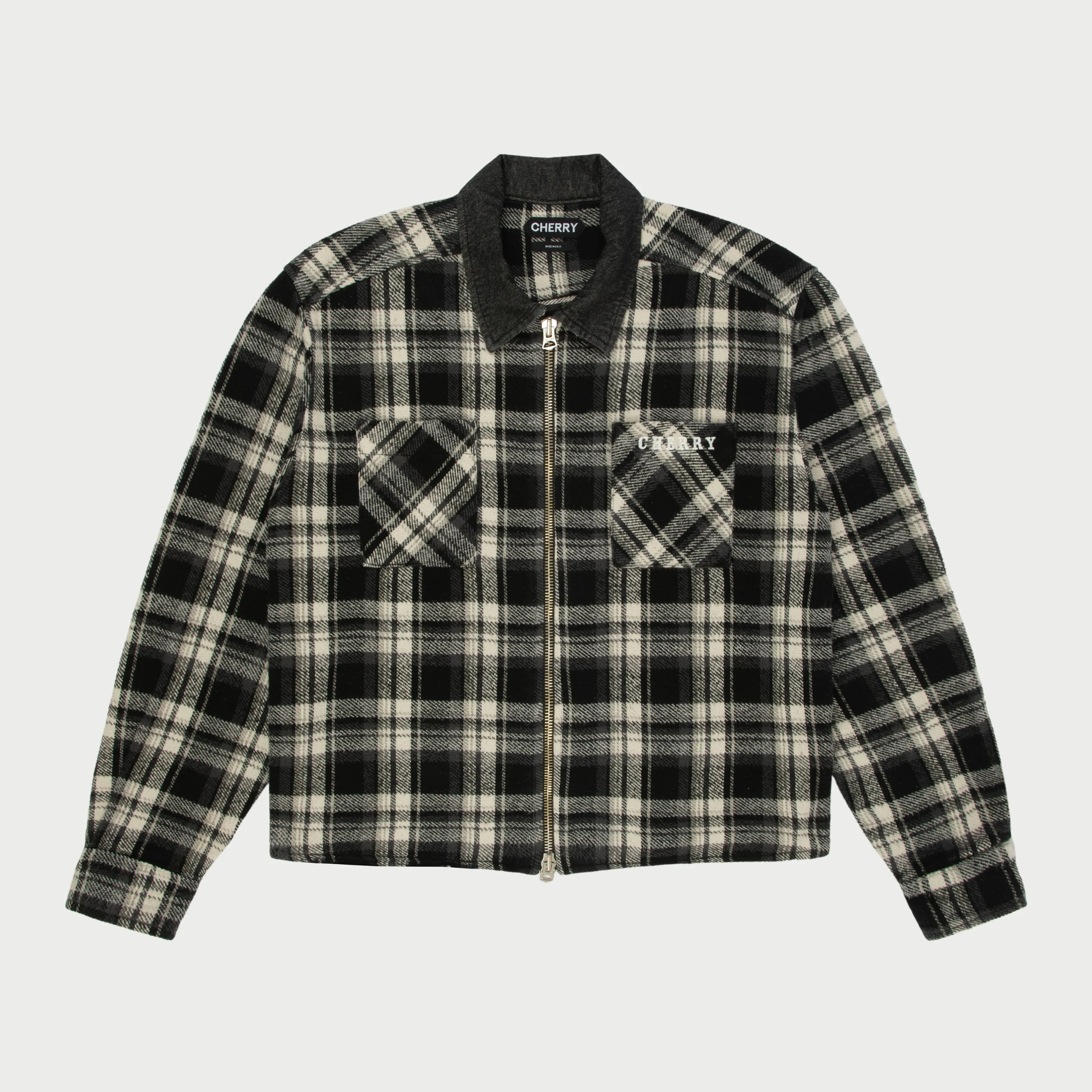 Plaid Zip Shirt Jacket (Black)