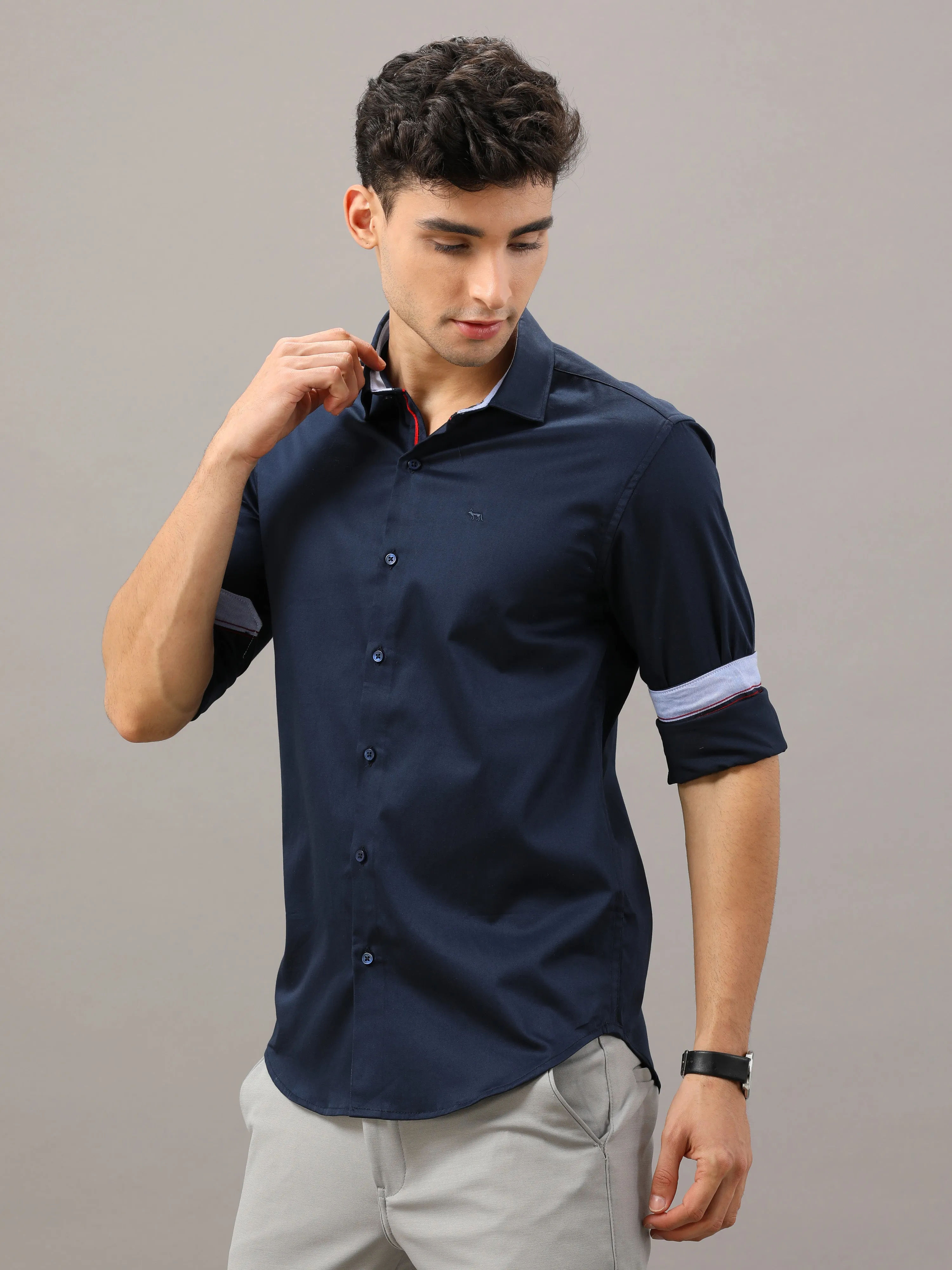 Plain Navy Blue Shirt Full Sleeve