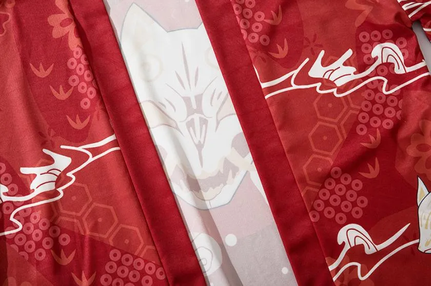 Red Kitsune Kimono Shirt | Anime Kimono