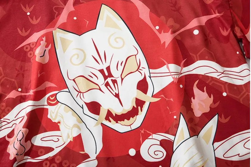 Red Kitsune Kimono Shirt | Anime Kimono