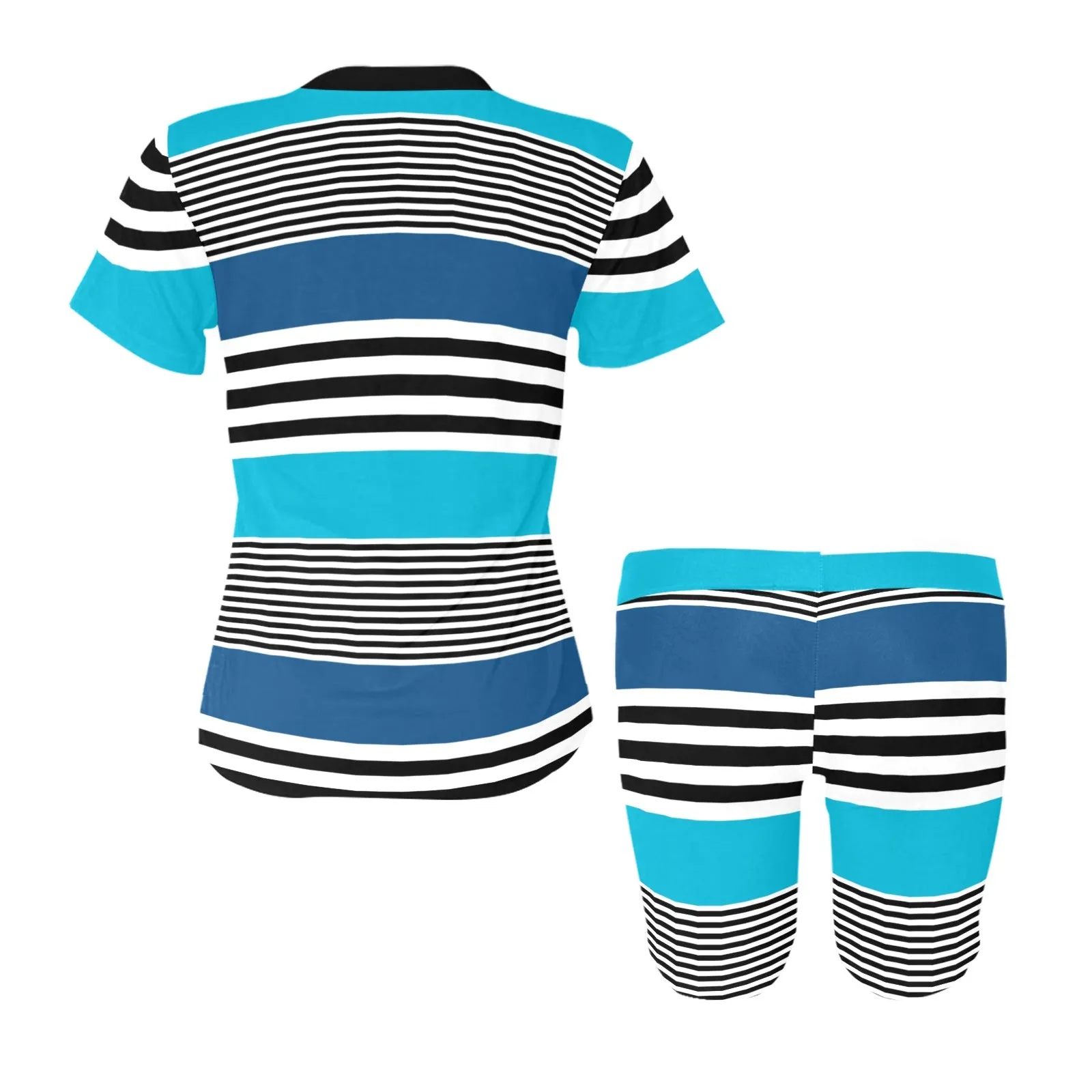 shades of blue bw stripe Women's Short Yoga Set