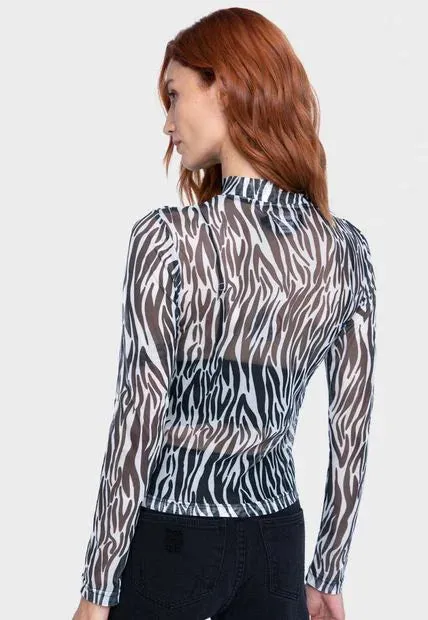 Sheer Blouse - Zebra - Animal Print - by ONA SAEZ