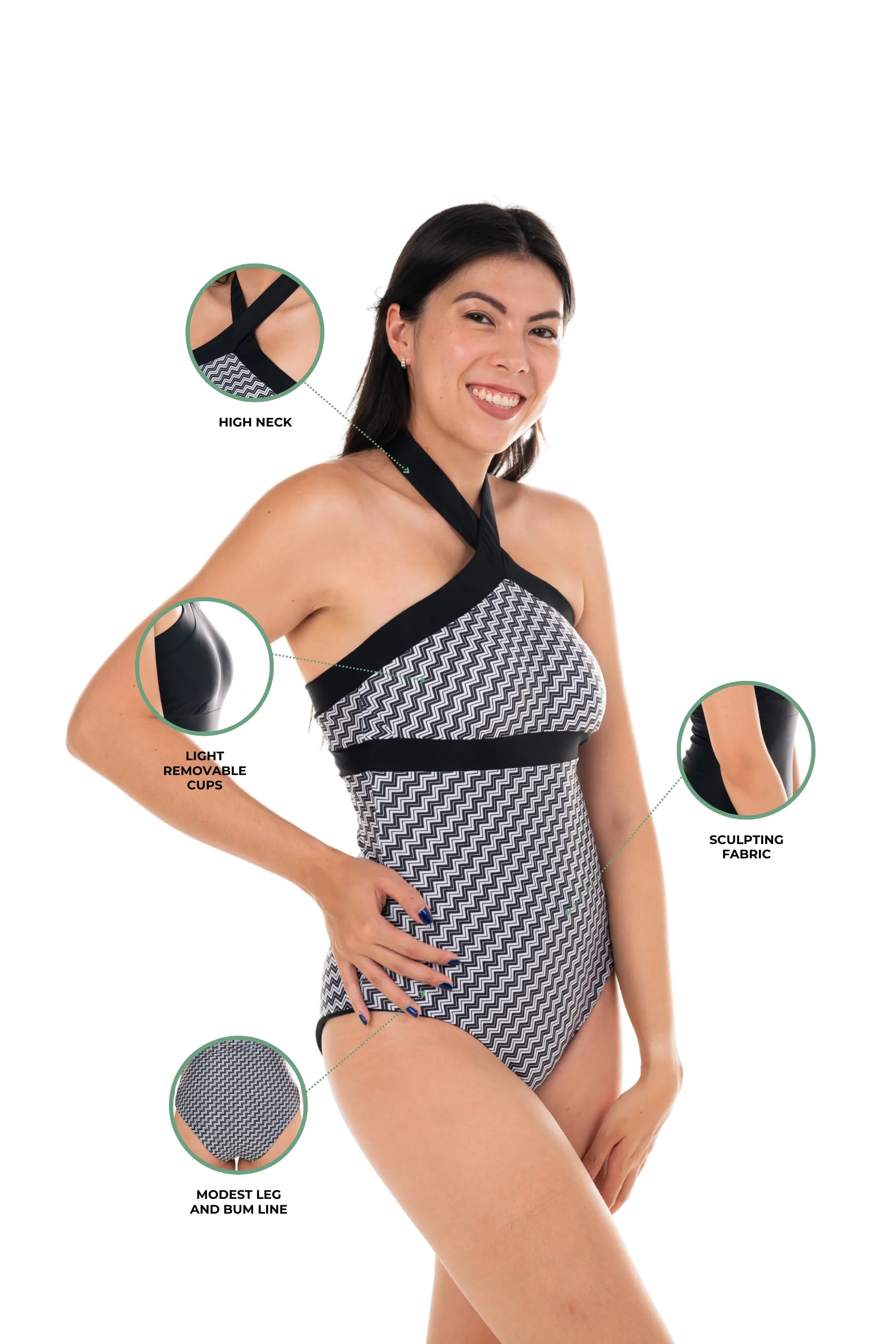 Tenerife High Neck Halter One Piece Swimsuit - Reversible