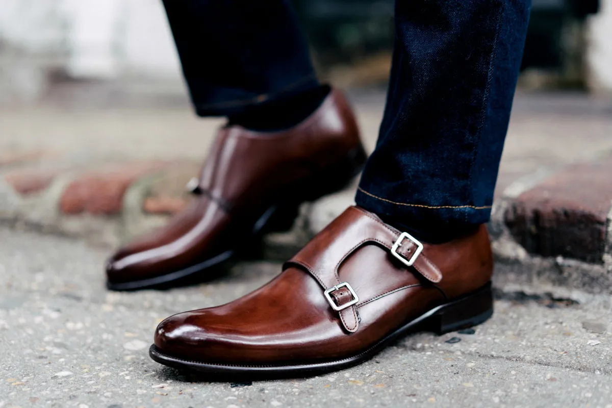 The Poitier Double Monk Strap - Marrone