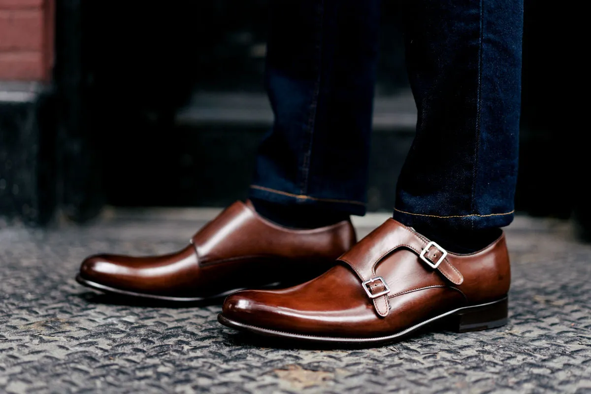 The Poitier Double Monk Strap - Marrone