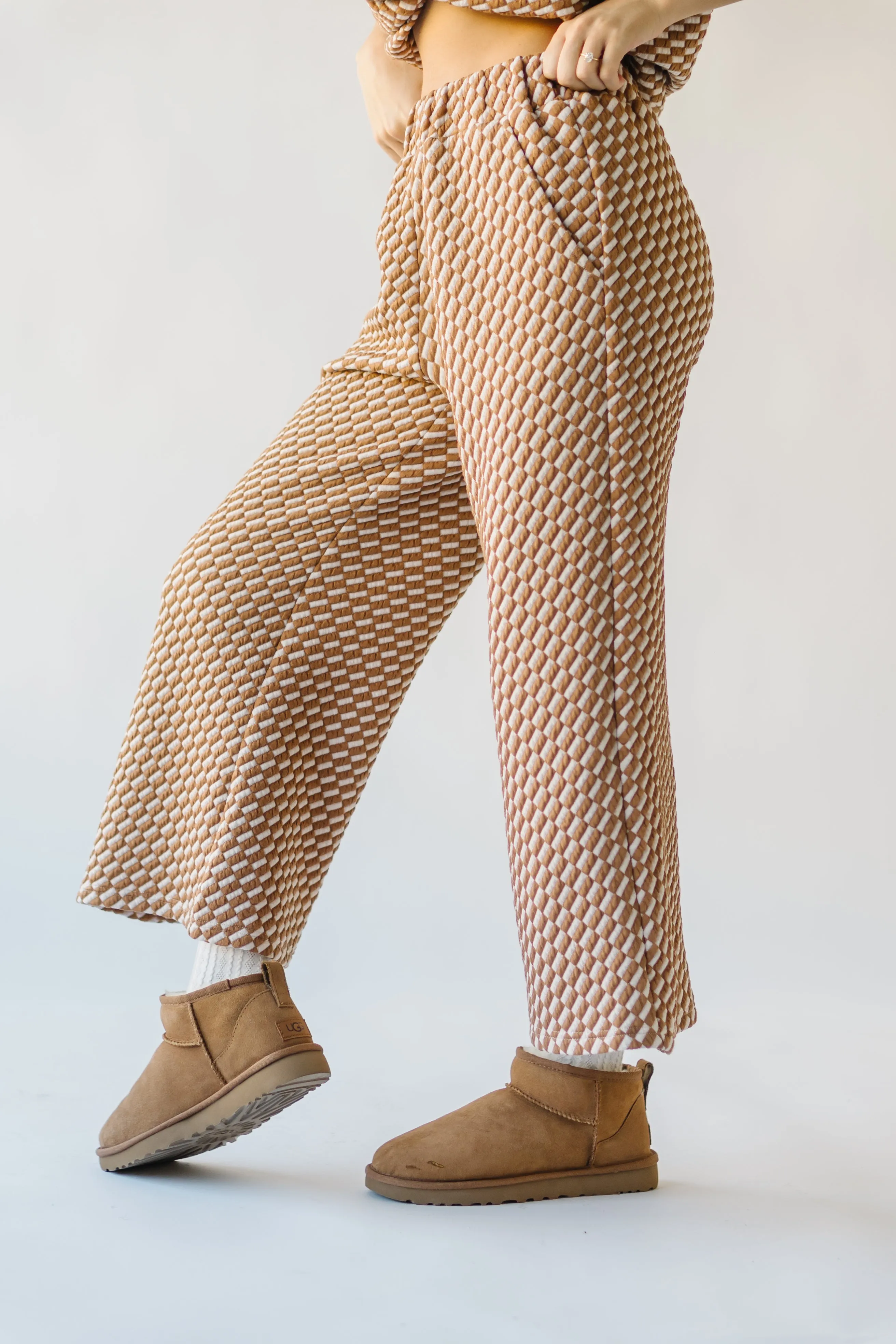 The Ronnie Checkered Wide Leg Pant in Tan