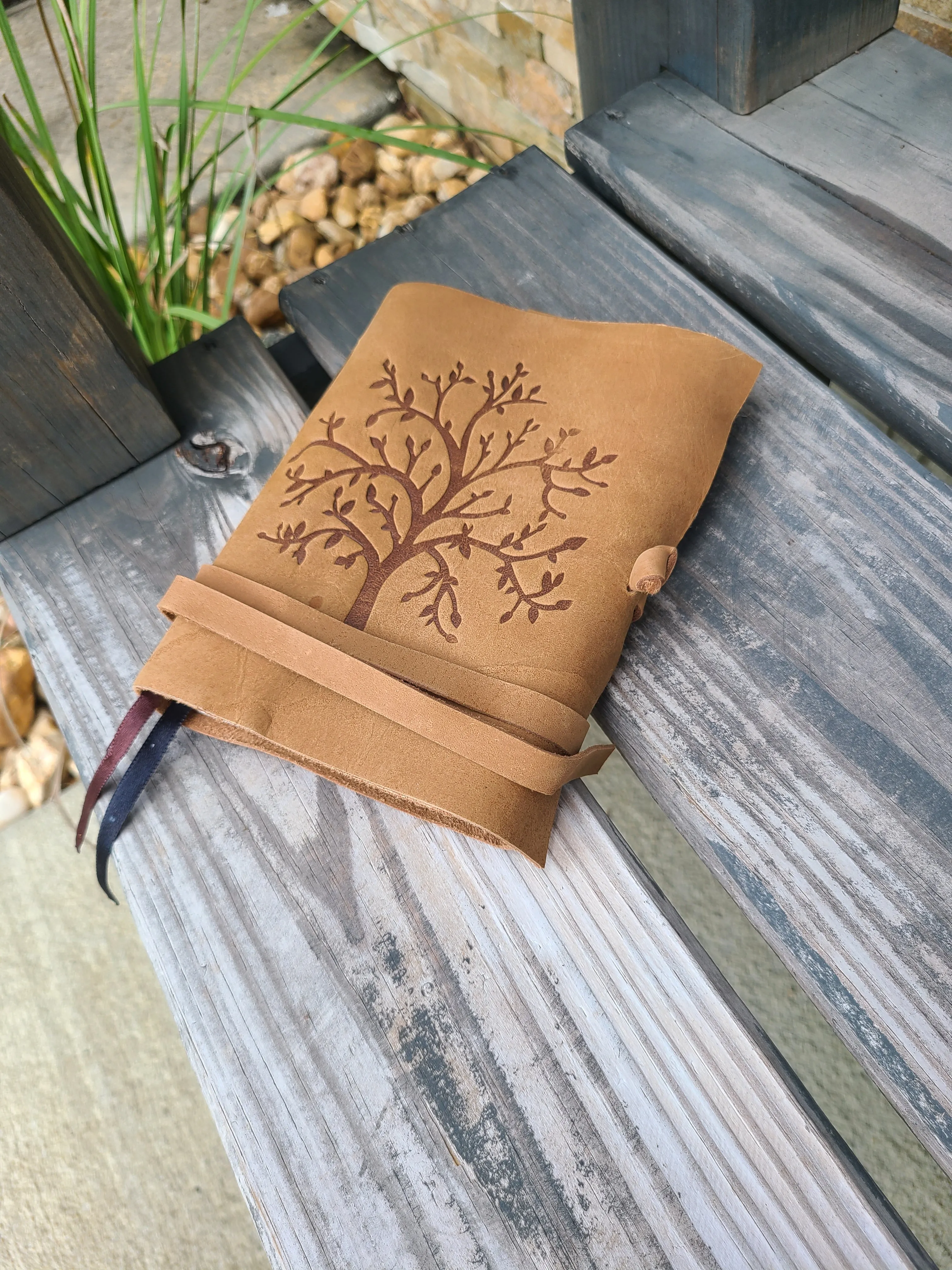 Tree of Life Buffalo Leather Writing Journal - Beige