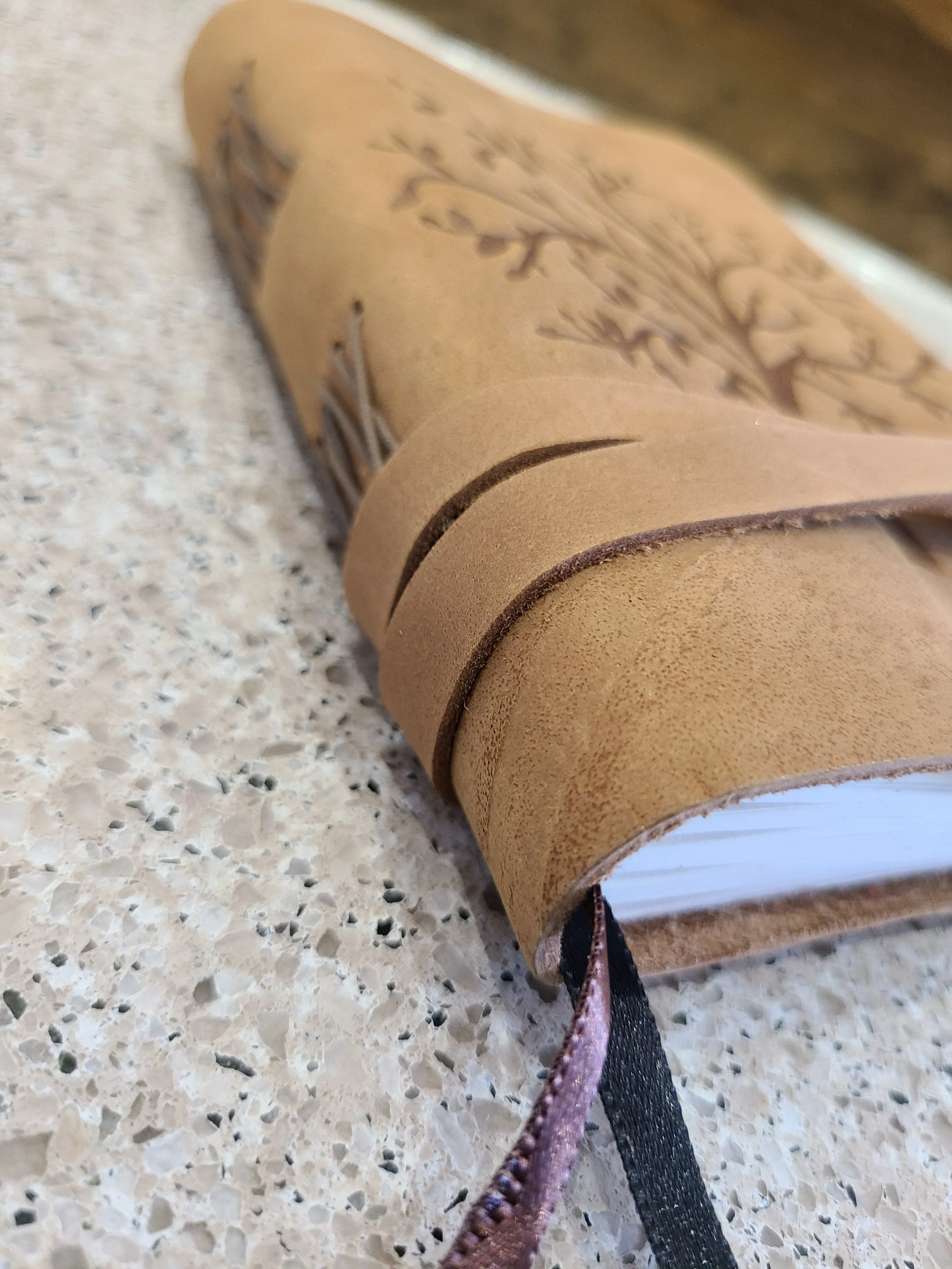 Tree of Life Buffalo Leather Writing Journal - Beige