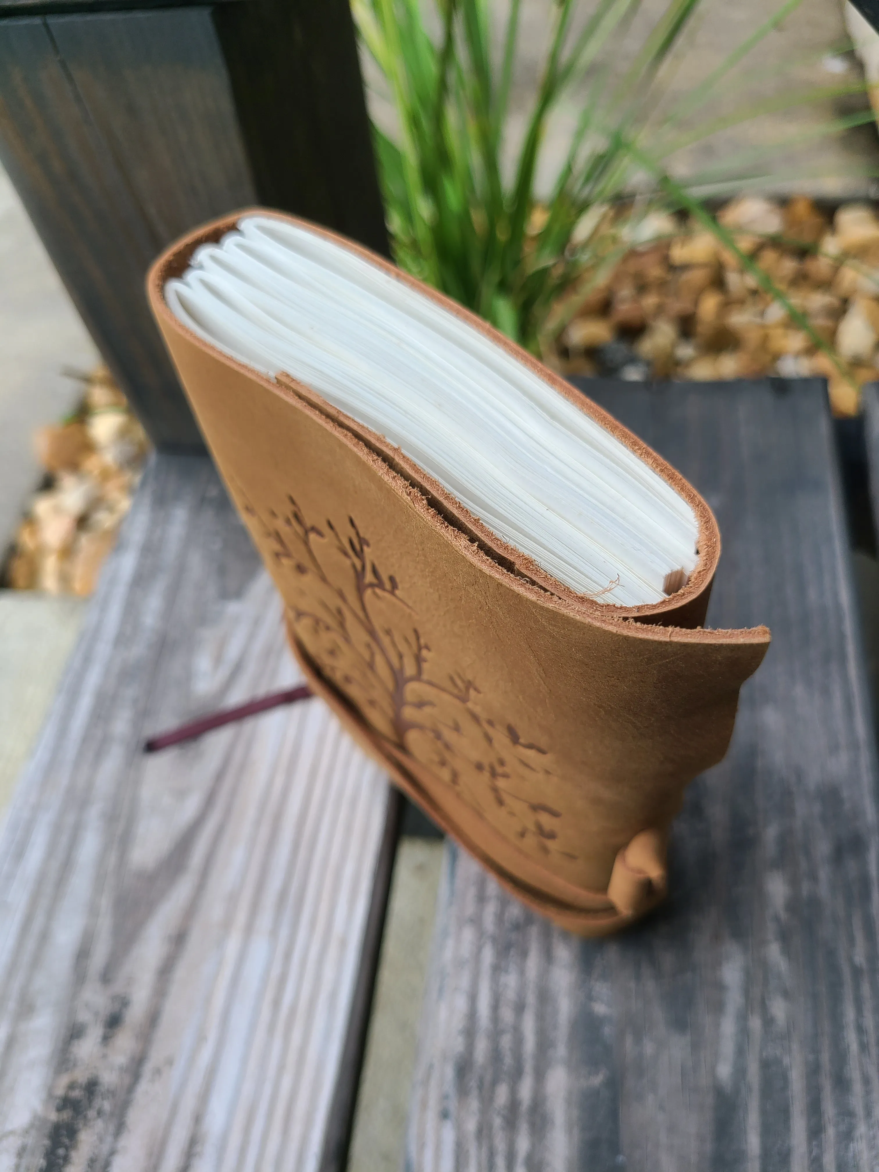 Tree of Life Buffalo Leather Writing Journal - Beige